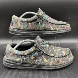 Hey Dude Mens Wally TRI 112504702 Black Printed Slip-On Loafer Shoes Size 12